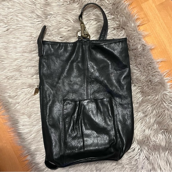 DKNY Black Leather Sling Backpack
